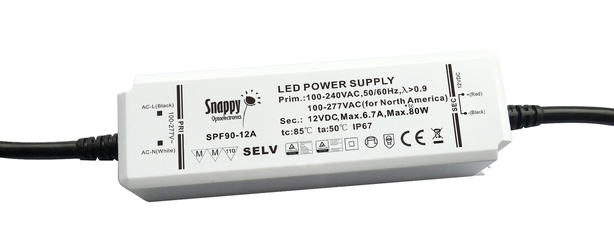SPF90-12A  90W CV & CC Non-Dimmable LED Driver 12VDC IP65